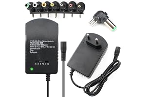 Retoo strömförsörjning universell 12V med 7 utbytbara spetsar, 3V 4,5V 5V 6V 7,5V 9V 12V universell strömförsörjning, plug-in strömförsörjning, universaladapter, laddare med laddningskabel