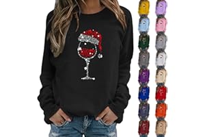 Nuoke Pull de Noel Femme,Pull Femme,Verre de vin décontracté et Confortable à Manches Sweats Longues et imprimé Tendance Femmes