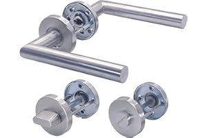 Generic APECS Türdrückergarnitur Zimmertüren INOX Türgriff für Haustür und Innentüren Türbeschlag Rundrosettenbeschlag Edelstahl matt Drückergarnitur WC PZ BB Modell H-0204 Silber