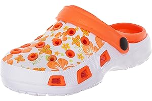 Brandsseller Zuecos de Mujer | Zapato de jardín | Zapatillas | Zapatos de baño | Zapatillas Sandalias | Patrón Floral | Naranja/Blanco |