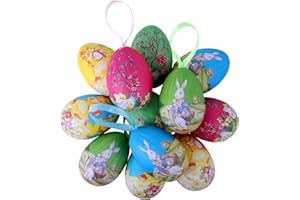 Mikccer 12pcs Easter Eggs, Vintage Paper Mache Egg Hanging Ornaments, Easter Tree Decorations With Ribbon, Easter Crafts for Kids DIY Home Decor, Colorful Easter Presents for Children