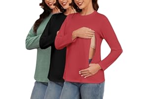 Love2Mi 3er Pack Damen Langarm Stillshirt mit Reißverschluss Umstandsmode zum Stillen T-Shirts fur Schwangere