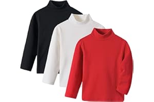 Volunboy Lot de 3 Hauts Col Montant Manches Longues Bébé Enfant (1-6 Ans), Coton Souple sous-Couche Thermique T-Shirt