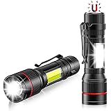 Lsnisni Klein LED Taschenlampe 2 Stück, Magnet & COB, 1500 Lumen Mini Taschenlampen USB Aufladbare mit Stahlclip, Zoombare, 3