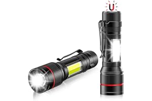 Lsnisni Mini LED Torcia Portatile 2 Pezzi, Magneti & COB, Piccola Torcia USB Ricaricabile con Clip in Acciaio, Zoomabile, 3 Modalità, IPX5 Impermeabile per Campeggio, Escursionismo e Riparazione