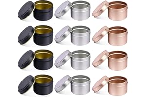 NRANSON Conteneurs bougie avec Couvercles, 12 PCS 8 OZ Décoratif Rond En Métal Bougie Boîtes En Vrac, réutilisable Bougie Bocaux pour le DIY Fabrication De Bougies (8OZ,4PCS Black+4PCS Silver+4PCS RoseGold)