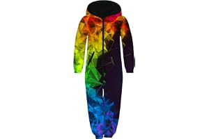 Ocean Plus Unisex Långärmat Dragkedja med Huva Fleecejumpsuit för Pojkar med Digitalt Tryck Löst Sittstycke med Huva för Flic