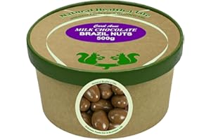 Natural Health 4 Life Carol Anne Confectionery Milk Chocolate Brazil Nuts 500g, Chocolate Covered Nuts in Recyclable Tub, Gluten-Free & Vegetarian – Ideal for Snacking or Baking – Made in UK (1 Tub)