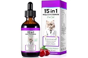 JSBNQRMZ Multivitamins for Cats,Cat 15in1 Vitamin Drops,Cat Vitamins and Supplements,60ml Cat Multivitamin Helps with Immune System,Skin & Coat,Heart Health and Bone & Joints