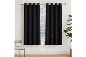 PONY DANCE Rideaux Isolants Thermiques - Lot de 2 Rideau à Oeillets Anti Froid/Chaleur pour Chambre de Fenêtre/Tissu Polyester Tombé Lourd Uni pour Décoration, 132 x 180 cm, Noir