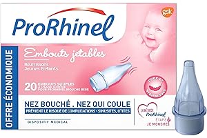 Prorhinel Embouts Jetables Mouche Bébé x20, Embouts Souples, Pour Nez Bouché et Qui Coule, Doux Hygiénique, Fabriqué en France