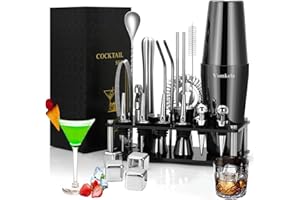 VOMKELA Cocktail Shaker Set,Boston Cocktail Shaker mit Ständer,25pcs Bar Zubehör Barkeeper Cocktail Mixer Zubehör,750ml Edelstahl Cocktailshaker Geschenken Cocktail Deko Bartheke (Stil 2)