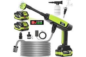 VOERJIA 21V Cordless Pressure Washer, 70Bar Portable Car Jet Wash | 70Bar Peak Pressure, Dual Water Supply, 30-Min Run Per Ba