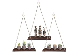 Viesap Baldas Flotantes, 3PCS Estantería Colgante de Madera con Cuerda de Yute, Estantes de Pared de Madera Colgante, Estante de Pared Decorar Cafetería, Casa de Postres, Hogar, Sala, Oficina.