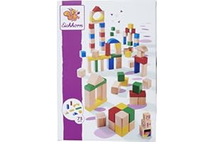 Eichhorn – 75 Bloques de Madera de Colores y Naturales, promueve la motricidad Fina y la concentración, por Piedra de 25 mm de tamaño, de Madera de Haya 100% certificada FSC, a Partir de 1 año