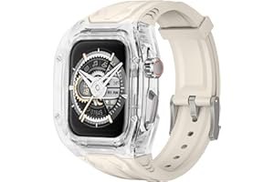 Delidigi Rugged Durchsichtige Schutzhülle mit TPU Armband Kompatibel mit Apple Watch Serie 9/8/7(41mm) iWatch Serie 6/5/4/SE/SE2/SE3(40mm) Ersatzarmband für Männer Frauen Starlight