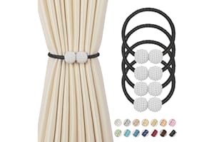 DPROFY 4 Pieces Magnetic Curtain Tie Backs - 19" Long Pearl Ball Curtain Magnetic TieBacks, European Drapes Clips Rope Holdbacks for Home, Office, Hotel Window Decorative, Black