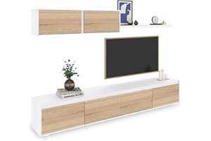 duehome | Conjunto Reversible de Salon, Mueble de TV, Modulos de Comedor, Modelo Arlet, Acabado en Blanco Artik y Roble Canadian, Medidas: 200 cm (Largo) x 41 cm (Fondo) 43 cm (Alto)