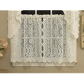 Sweet Home Collection &Ccedil;i&ccedil;ekli Ağır Dantel Mutfak Perdesi, Krem, 60 cm Kat