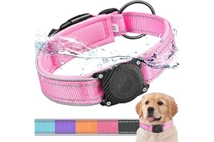 Ytanest Soporte para Collar de Perro Airtag 100% Impermeable Compatible con Apple Air Tag Integrado para Perros Pequeños y Grandes, Rosa, M