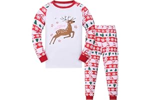 Codkkre Pyjama de Noël Enfants Ensembles Pyjama de Noël pour Garçon et Filles Unisexe Vêtements de Nuit en Coton pour Enfants 2-12 Ans
