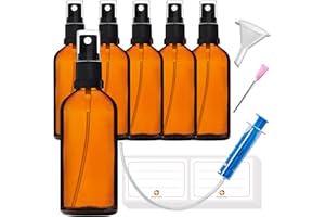 HandsUnity 100ml-6pcs de Flacon Pulvérisateur en Verre - set de Flacons en Verre Ambré de Pharmacie avec Vaporisateur Noir Flacon Pulvérisateur en Verre Brun comprenant 17 Accessoires