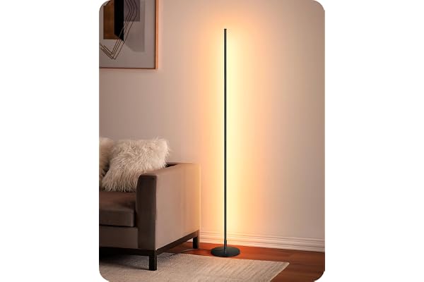 EDISHINE Lampadaire sur Pied Salon LED à Intensité Variable en Continu, Lumière Blanc Chaud 3000K, Lampadaire d'Angle avec Interrupteur à Pied, Lampe d'Ambiance Moderne pour Chambre, Salon, Noir