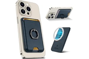 SHIELDON Cartera Magnética, Cartera de Cuero Genuino para Teléfono con [Soporte de Anillo Ajustable] [Bloqueo RFID] Portatarjetas Adhesivo Compatible con iPhone 15/14/13/12 Series - Azul Marino