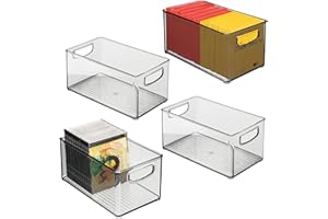mDesign boite stockage à poignées intégrées en lot de 4 – boite rangement pour la cuisine, la salle de bain ou la papeterie – boite plastique pour le bureau – transparent/gris