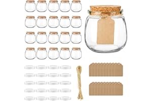 ZhouZGlass 20 Pack Empty Candle Jars, 7 oz Mini Yogurt Jar with Cork Lids, Honey Jars with PE Lids for Wedding, DIY Gift, Baby Shower, Spices, with Twine, Labels, Tags
