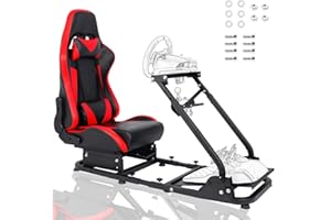 Anman Racing Simulator Cockpit With Red Racing Seat Adjustable Wheel Stand Gaming Simulator Cockpit Fit For Logitech G25 G27 G29 G920 G923 Thrustmaster T80 T150 NOT Include Wheel Shifter and Pedal