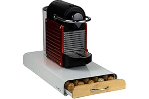 Castell Deco - Cajón Cafe Soporte Organizador compatible con Capsulas Nespresso, 100% Metal y Madera, Capacidad 50x, Para almacenar dispensador Capsulas de Café. (Bambu)