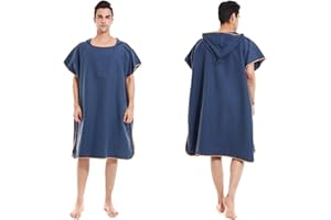 Seogva Changing Robe with Hood for Surfing Swimming, Towel Poncho and Robe Towel in One, Microfibre Quick Dry Poncho Towel Dressing Gown Extra Long, One Size fits Men & Women (Navy)
