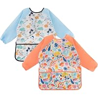 3 Tabliers De Peinture Enfant 5-8 Ans – Imperméable, Manches Longues, Poches – Motifs Lion, Lapin, Dinosaure – Cadeau Créatif Pour Atelier Et Cuisine