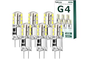 Tailcas G4 LED Lampadina, 1.5W Equivalenti a 20W Lampada Alogena, AC/DC 12V, Bianco Freddo 6000K, 180LM Mini Lampadine LED G4 (9mm * 36mm), 6 Pezzi Non Dimmerabile, per Incasso Faretti, Lampadario