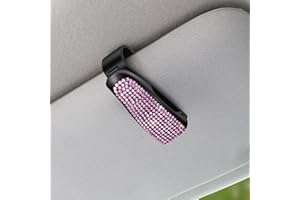 ZYSY Bling Sonnenbrille Halter für Auto Sonnenblende, Kristall Strass Brillen Aufhänger Halterung mit Ticket Card Clip, Universal Fahrzeug Visier Dekor Zubehör für Frauen (Rosa)
