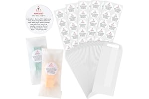 Sinmoe 50 Sets 7 x 16 cm Wax Melts Snap Bar Packaging Bags and Candle Warning Labels Kit, Includes Self Adhesive Glassine Paper Bags for Candle Warning Stickers Jar Container Stickers