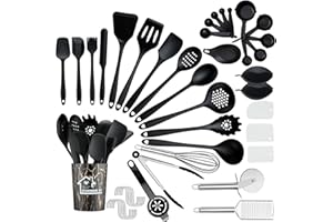 Kitchen Utensils Set, Pleafind 44 PCS Silicone Cooking Utensils for Non-Stick Cookware, Heat Proof Kitchen Cooking Tools, Spoons Turners Spatula Ladle Set, Black Kitchen Accessories