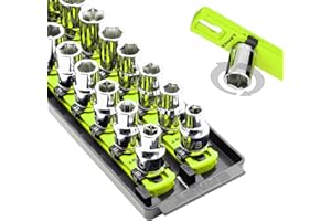 ERNST MANUFACTURING Ernst Twist-Lock Socket Boss, Premium 2-Rail 1/2-Inch-Drive Socket Organizer, 13-Inch, High-Visibility (8469HV)