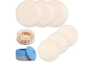 YUFFQOPC 6 Stück Korbboden zum HäKeln, Korbboden aus Holz zum Häkeln, 15cm/20cm Gehäkelter Korbboden, Kreis Blank Naturholzkorbboden Korbboden Set für DIY Körbe Geldbörse Zubehör Taschenboden Häkeln
