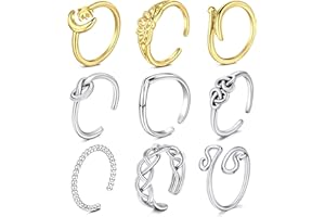 Rajnard Toe Ring Knuckle Ring Surgical Steel Adjustable Band Ring Flower Finger Joint Rings for Women Girls Silver/Rosegold 2Pcs Set