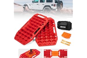 BUNKER INDUST Offroad Traction Boards with Jack Base,Pair Multifunctional Recovery Tracks Tire Traction Mat Snow Mud Sand Ramp-Red 4X4 ATV UTV Car Traction Pads with Carry Bag