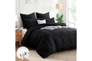 Aisbo Pościel 200 x 220 cm, bawełna czarna, poszwa na kołdrę 200 x 220 cm, 3-częściowy z 2 poszewkami na poduszki 80 x 80 cm, zestaw pościeli bawełnianej, Öko-Tex, czarna, z zamkiem błyskawicznym