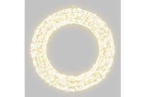 XMAS HAUS Pre Lit LED Shape with 5m Lead, Timer PSU, Warm White LEDs, Hanging Points, White Wire Frame for Indoor and Outdoor on Doors, Walls, Ceilings for Christmas Decorative Lighting Wreath