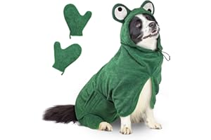 JOLOVE Dog Drying Coat Super Absorbent Dog Towels for Drying Dogs for After Bath Soft Pet Robe Towel Adjustable Pets Bathrobe for Bath, Swim, Wet Walk (Green Frog, M)