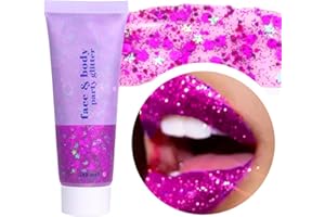 Prreal Body Glitter Gel 50ml, Face Glitters Body Gel Sequins Shimmer Liquid Eyeshadow, Chunky Glitter for Face Hair Nails, Holographic Cosmetic Laser Powder Festival Glitter Makeup(04 Fuchsia)