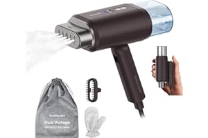 Newbealer Ferro da Stiro Verticale, Stiratrice Verticale da Viaggio Doppia Tensione 100V-240V, Riscaldamento Rapido 20s, Spegnimento Automatico, Serbatoio dell'acqua Rimovibile 180ml，Marrone