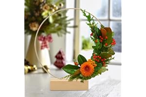 DRUUZYL 8 Pièces Cercle Métal Macramé Diamètre 20cm Doré Anneaux Décoratifs en Anneau Métal avec Socle en Bois en Macramé pour Décor de Couronne de Mariage Artisanat De Tenture Mural