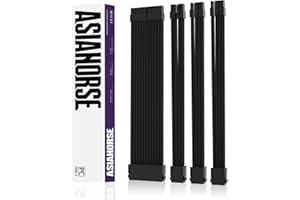 AsiaHorse Extension de câble PSU, Kit de câbles gainés pour GPU/CPU, Rallonge de câble d'alimentation 16AWG avec Peignes de câble, 24PIN/(6+2) PIN/(4+4) PIN, 30CM, Noir