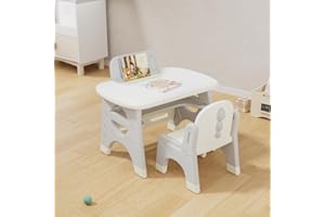 BanaSuper Kinder Zeichentisch und Stuhl Set mit löschbarer Tafel Aquarellstifte Kinder Kunststoff Activity Desk mit 1 Hocker Multifunktions Möbelset für Kleinkinder (Grau)